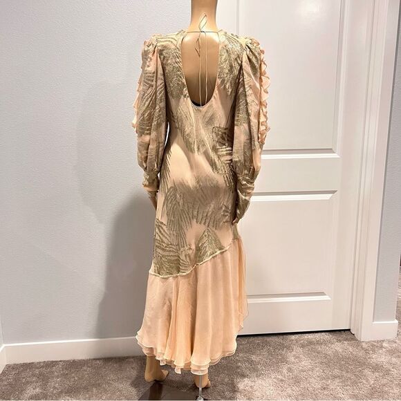 Judy Hornby Couture 1980s Ruffled 100% Silk Peach Dress Bias Cut Vintage Sz 14 - Picture 11 of 14